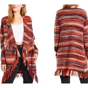 BB Dakota X Steve Madden Canyon Cutie Cardigan Stripe Open Front Orange M NWT